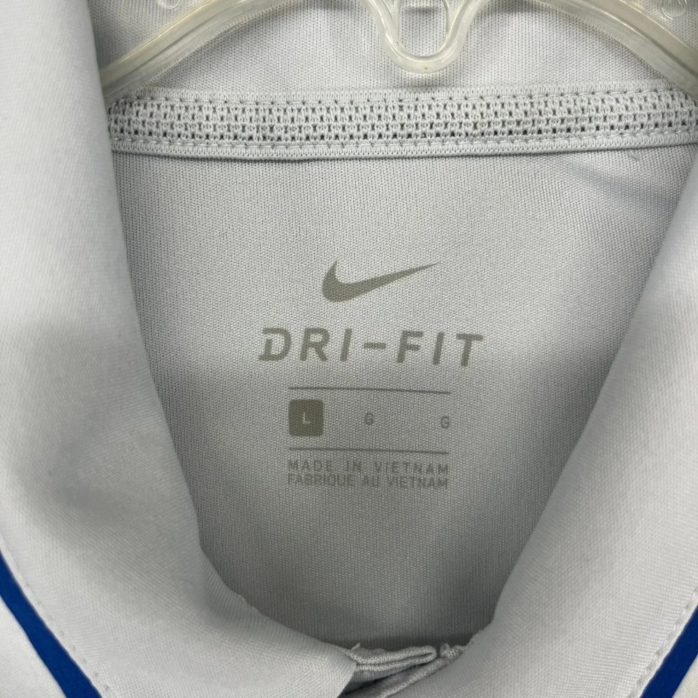 Nike Duke Blue Devils Polo Mens Large Blue Gray Striped Dri-FIT Golf Shirt